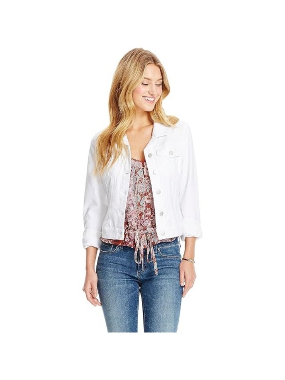 Jessica Simpson Peony Denim Jacket Size Small Button Front Long Sleeve Classic